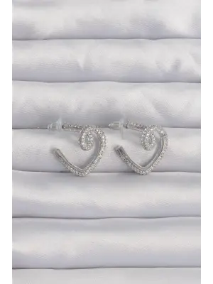  Gümüş Zirkon Taşlı Kıvrımlı Yarım Kalp Küpe