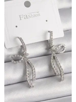 Gümüş Zirkon Taşlı Kurdele Model Çelik Küpe