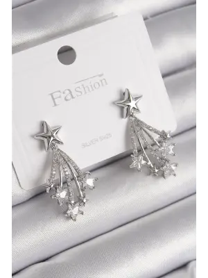  Gümüş Zirkon Taşlı Kuyruklu Yıldız Model Çelik Küpe