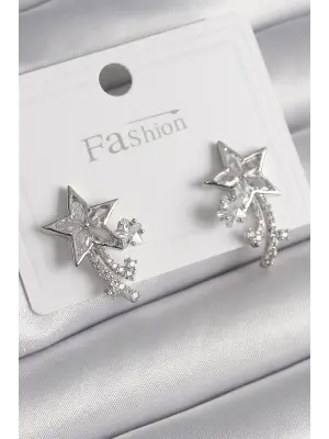 Gümüş Zirkon Taşlı Kuyruklu Yıldız Model Çelik Küpe