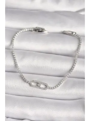 Pirinç Gümüş Renk Zirkon Taşlı Messika Model Kadın Bileklik