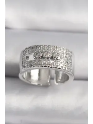  Gümüş Zirkon Taşlı Messika Model Çelik Yüzük