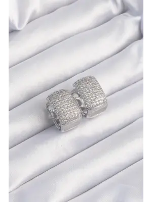  Gümüş Zirkon Taşlı Minimal Halka Küpe