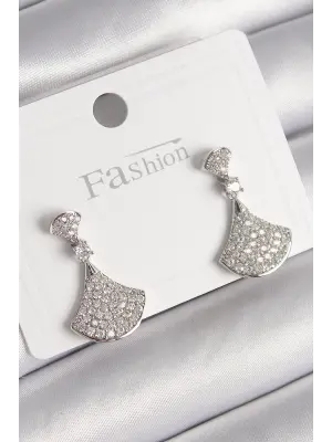  Gümüş Zirkon Taşlı Motif Model Çelik Küpe