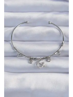 Pirinç Gümüş Renk Zirkon Taşlı Nal Figür Charm Bileklik