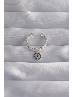  Gümüş Zirkon Taşlı Nazar Boncuk Model Ayarlamalı Yüzük