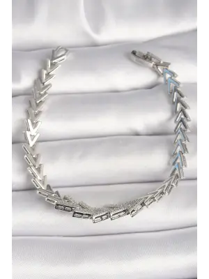 Pirinç Gümüş Renk Zirkon Taşlı Ok Model Kadın Bileklik