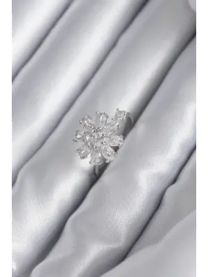  Gümüş Zirkon Taşlı Papatya Model Çelik Yüzük