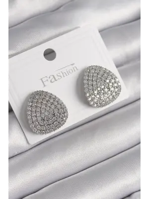  Gümüş Zirkon Taşlı Plaka Model Çelik Küpe