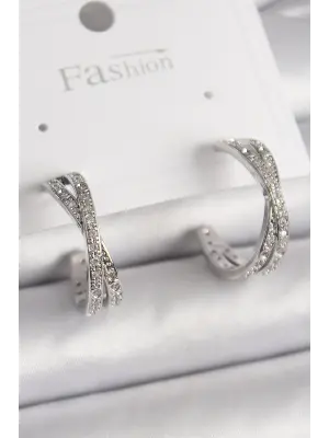  Gümüş Zirkon Taşlı Sarmal Halka Model Çelik Küpe