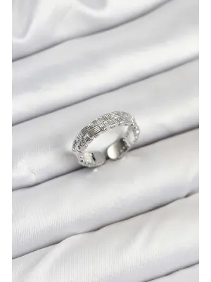 Pirinç Gümüş Renk Zirkon Taşlı Sırım Kadın Yüzük