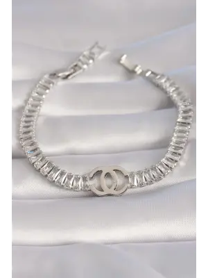 Pirinç Gümüş Renk Zirkon Taşlı Su Yolu Model VIP Seri Kadın Bileklik