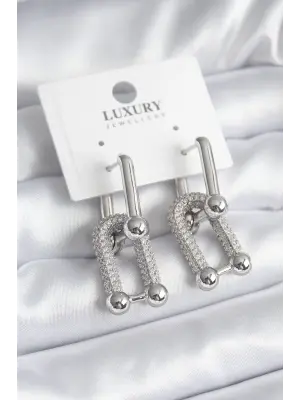  Gümüş Zirkon Taşlı Tiffany Model VIP Seri Çelik Küpe