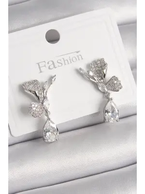  Gümüş Zirkon Taşlı Turna Kuşu Model Sallantı Detay Çelik Küpe