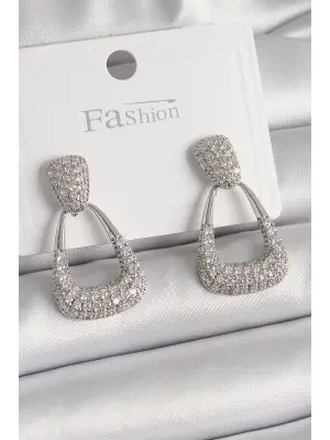  Gümüş Zirkon Taşlı Üçgen Model Çelik Küpe