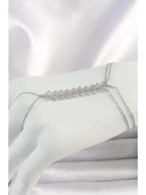 Pirinç Gümüş Renk Zirkon Taşlı V Model Kadın Şahmeran