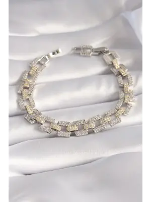 Pirinç Gümüş Renk Zirkon Taşlı VIP Seri Kadın Bileklik