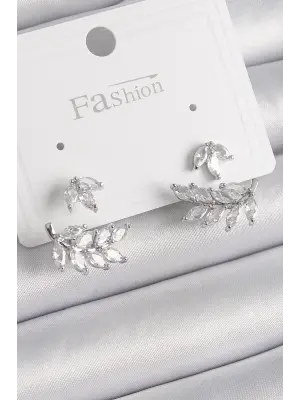  Gümüş Zirkon Taşlı Yaprak Model Çelik Küpe
