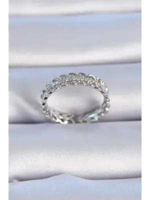  Gümüş Zirkon Taşlı Yaprak Model Çelik Yüzük