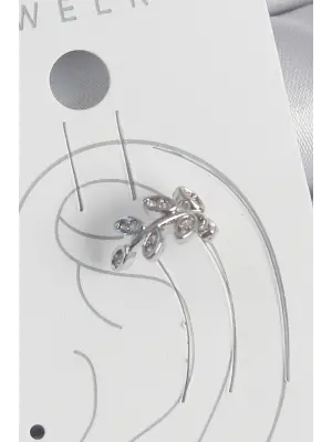 Pirinç Gümüş Renk Zirkon Taşlı Yaprak Model Kıkırdak Kadın Küpe