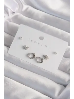  Gümüş Zirkon Taşlı Yaprak Model Küpe Seti