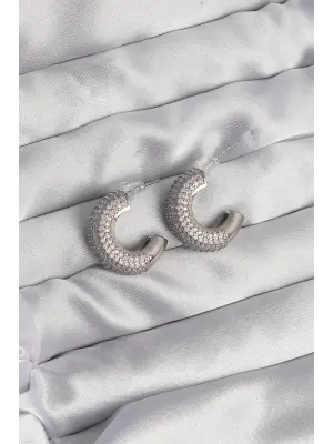  Gümüş Zirkon Taşlı Yarım Halka Küpe