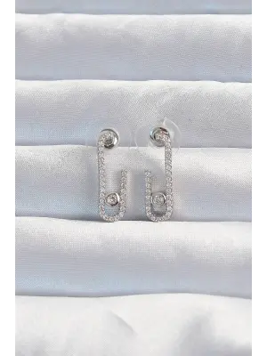  Gümüş Zirkon Taşlı Yarım Messika Küpe