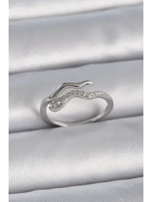  Gümüş Zirkon Taşlı Yılan Ayarlanabilir Model Çelik Yüzük