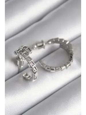  Gümüş Zirkon Taşlı Yılan Model Çelik Küpe