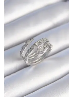  Gümüş Zirkon Taşlı Yılan Model Çelik Yüzük