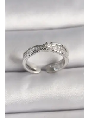  Gümüş Zirkon Taşlı Yıldız Detay Ayarlanabilir Çelik Yüzük