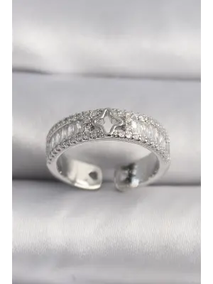  Gümüş Zirkon Taşlı Yıldız İşleme VIP Seri Çelik Yüzük