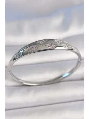 Pirinç Gümüş Renk Zirkon Taşlı Yıldız İşlemeli Kadın Kelepçe