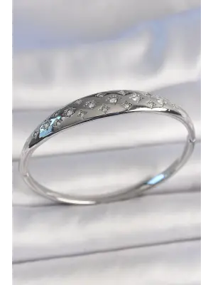 Pirinç Gümüş Renk Zirkon Taşlı Yıldız İşlemeli Kadın Kelepçe