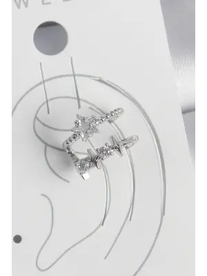 Pirinç Gümüş Renk Zirkon Taşlı Yıldız Model Kadın Kıkırdak Küpe