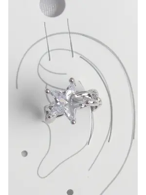 Pirinç Gümüş Renk Zirkon Taşlı Yıldız Model Kadın Kıkırdak Küpe