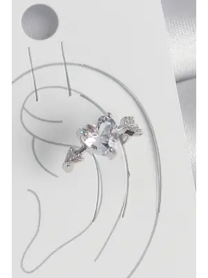 Pirinç Gümüş Renk Zirkon Taşlı Yıldız Model Kadın Kıkırdak Küpe