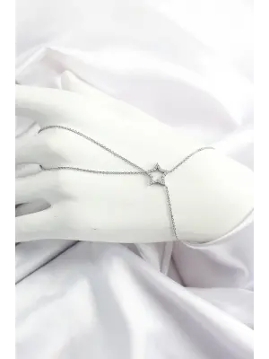 Pirinç Gümüş Renk Zirkon Taşlı Yıldız Model Şahmeran