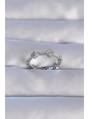  Gümüş Zirkon Taşlı Yonca Model Ayarlanabilir Yüzük