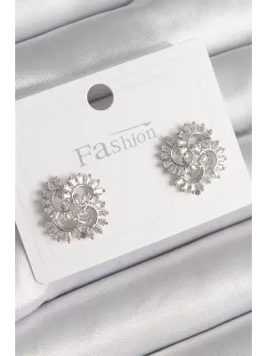  Gümüş Zirkon Taşlı Yonca Model Çelik Küpe