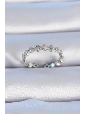  Gümüş Zirkon Taşlı Yonca Model Çelik Yüzük