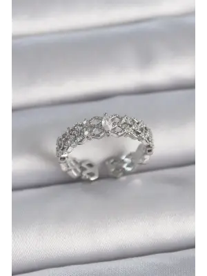  Gümüş Zirkon Taşlı Zikzak Ayarlanabilir Model Çelik Yüzük