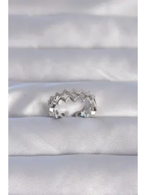  Gümüş Zirkon Taşlı Zikzak Model Ayarlanabilir Yüzük