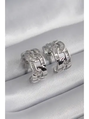  Gümüş Zirkon Taşlı Zincir Model Çelik Küpe