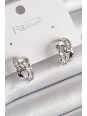  Gümüş Zirkon Taşlı Zincir Model Çelik Küpe