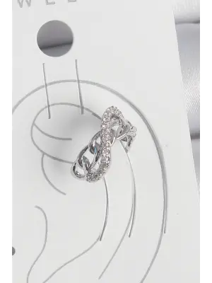 Pirinç Gümüş Renk Zirkon Taşlı Zincir Sonsuzluk Model Kadın Kıkırdak Küpe