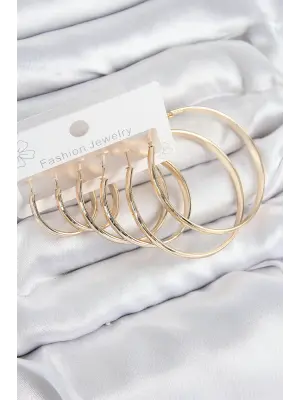 Pirinç Halka Model Gold Renk Kadın Set Küpe