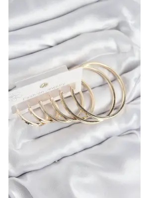 Pirinç Halka Model Gold Renk Kadın Set Küpe