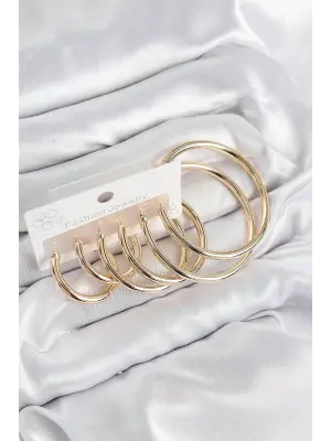 Pirinç Halka Model Gold Renk Kadın Set Küpe