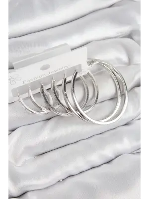 Pirinç Halka Model Gümüş Renk Kadın Set Küpe
